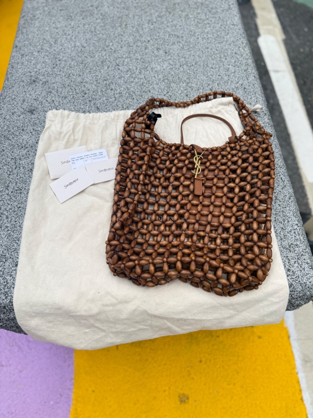 EUC Saint Laurent YSL - Le 5 a 7 Large Wood Bead Bag in Light Wood! Very Rare! - Picture 2 of 10